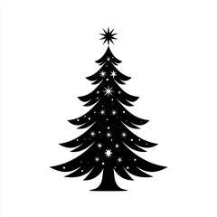 Obraz premium Black silhouette of a Christmas tree with stars and a star on top 