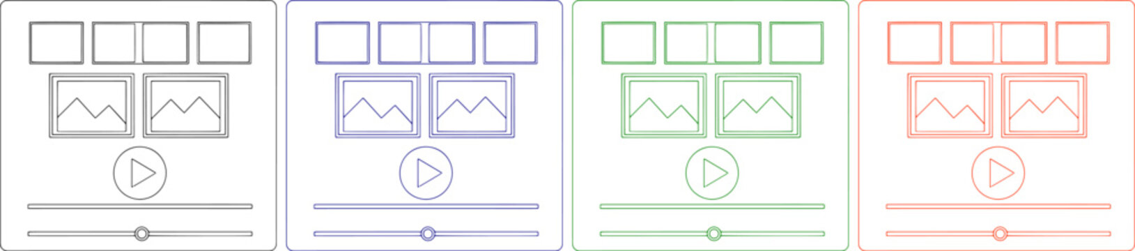 Media player interface elements with image frames and progress bar for video playback controls