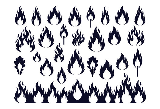 Set of flare, firem flam, fire, hot, vector symbols