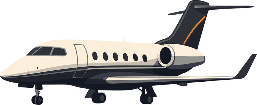 A sleek, modern private jet with a cream and dark grey color scheme, featuring twin engines and a distinctive tail design, isolated on a white background.