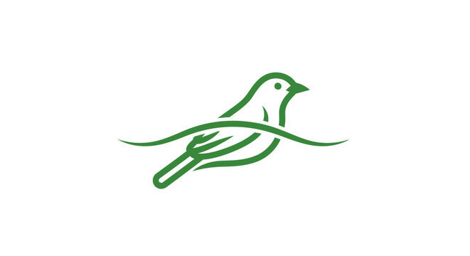 Elegant green bird perched on a branch illustration.