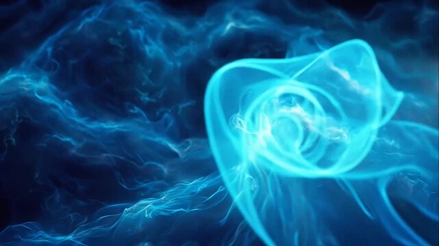 Abstract blue energy waves with glowing light flowing through a dark background