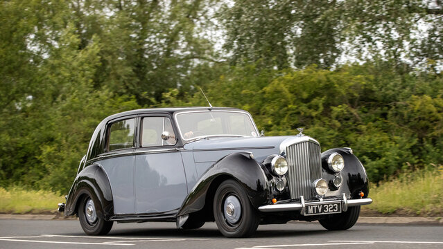 Stony Stratford,Bucks,UK - June 7th 2026: 1950 Bentley mk6 classic British car driving on a British road