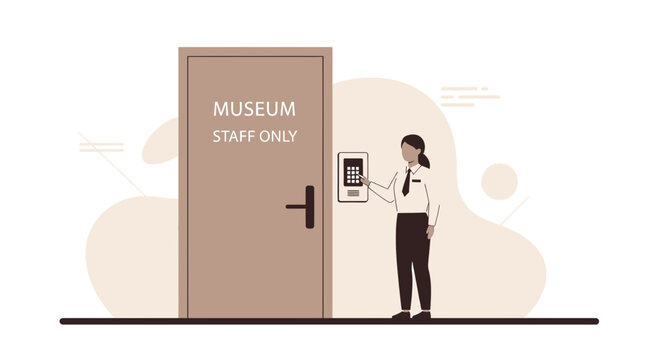 Museum Staff Only Door with Security Access Card Reader and Officer
