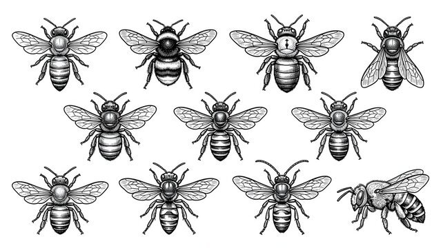 Set of bee illustrations