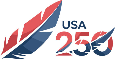 Obraz premium Usa 253 celebration vector badge with red white and blue arrows