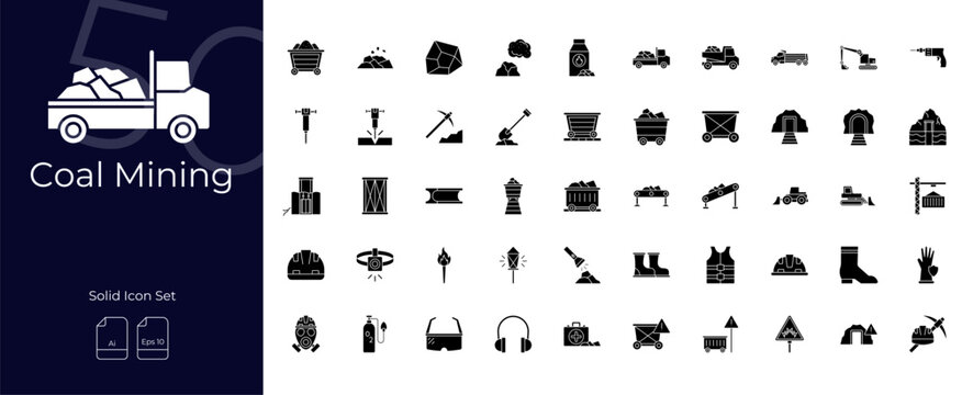 Coal Mining Solid Editable Icons set