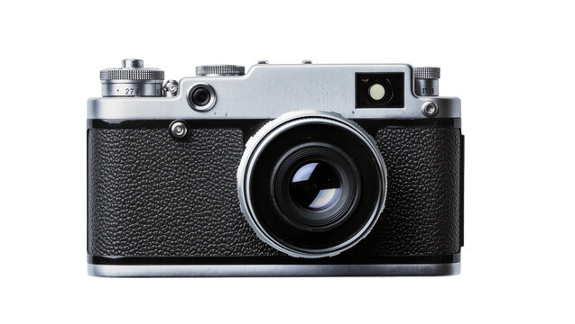 Vintage silver and black film camera with lens