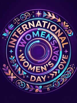International Women's Day concentric circle design with floral and geometric elements celebrating equality and empowerment on March 8