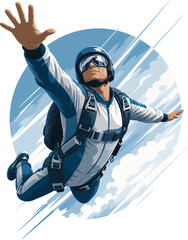 Skydiver in mid-air with arms outstretched against a cloudy sky © Nargis