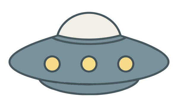 Minimalist flying saucer icon with a sleek elliptical hull and cockpit dome isolated on white background for simple space exploration and ufology concept
