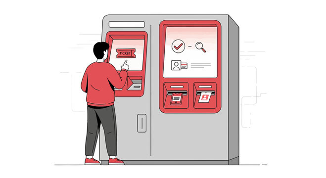 Man Using Self-Service Kiosk for Payments and Information