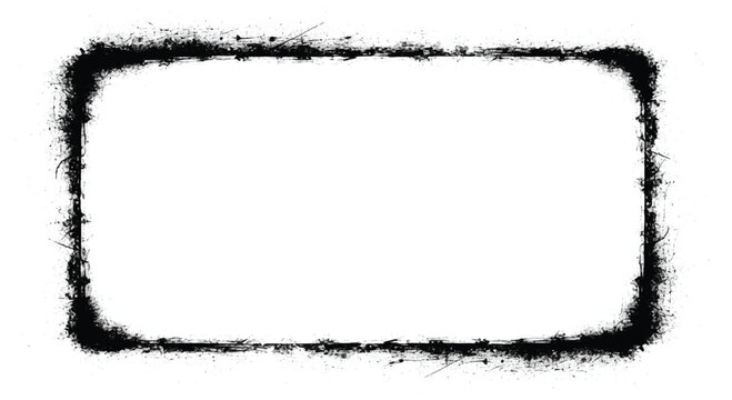 Grunge black frame border with distressed texture and blank white center background. 
