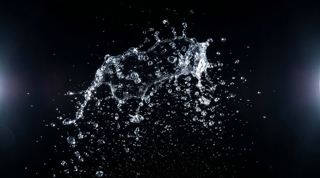 Water splash creates a dynamic motion effect with droplets captured against a high contrast black background.