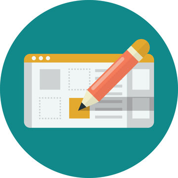 A pencil editing a website window interface icon