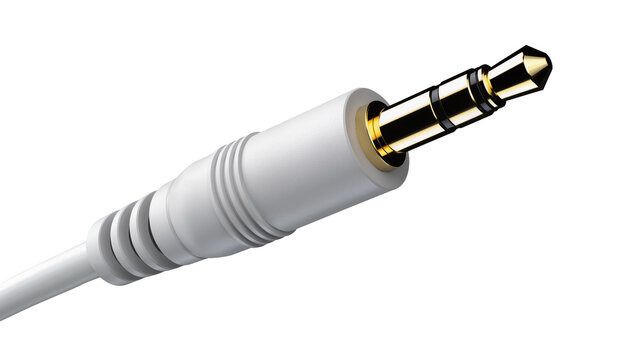 White audio jack connector with gold tip and black rings