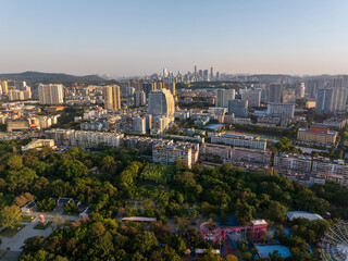 Naklejka premium Aerial View of Nanning Cityscape with Urban Buildings and Green Spaces in Guangxi