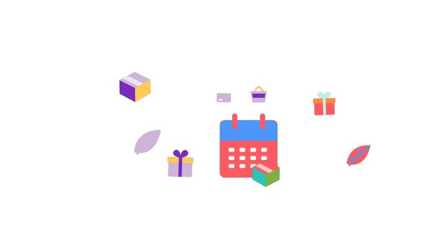 Flat vector retail savings animation with shopping symbols on white 165
