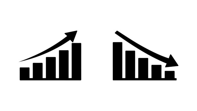 2 Growth Decline Chart Icon Silhouette Pack - Business Analytics Arrow Vector Set Commercial Use