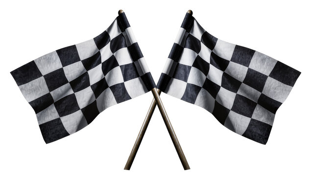 Two checkered racing flags crossed, waving