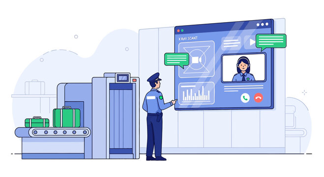 Airport security checkpoint AI monitoring technology, digital surveillance