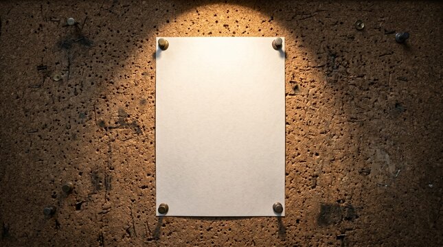 Spotlight Illuminating Blank Paper on Detective Corkboard 