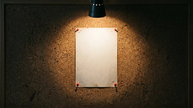 Spotlight Illuminating Blank Paper on Detective Corkboard 