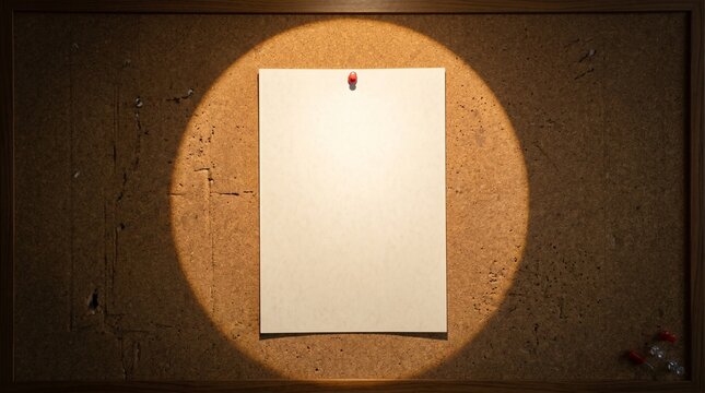 Spotlight Illuminating Blank Paper on Detective Corkboard 