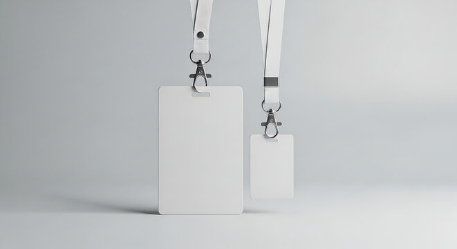Blank id card mockup with lanyard isolated on white background