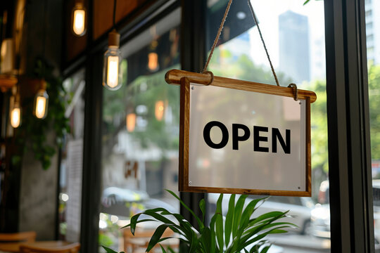 open sign hanging outside a restaurant, store, office or other