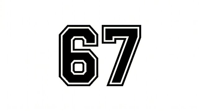 Varsity sports jersey number 67 typography isolated on white background
