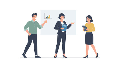 Fototapeta premium Professional business meeting and strategy collaboration illustration with office life business strategy