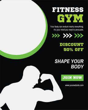 Fitness gym template, workout poster design, exercise discount flyer, bodybuilding promotion