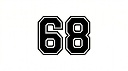 Obraz premium Varsity sports jersey number 68 typography isolated on white background 