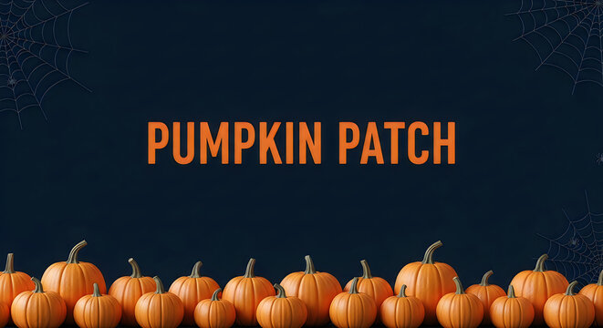 Pumpkin patch halloween banner with spooky web and text overlay