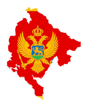 Montenegro Flag Map Silhouette - Montenegrin Country Outline with National Flag