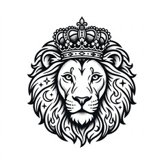 Obraz premium Majestic Lion Head Wearing an Ornate Crown Illustration.