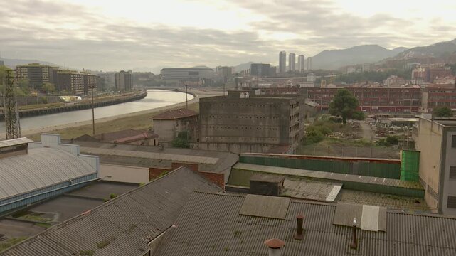 Bilbao cityscape with nervion river view