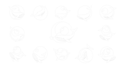 Whale Icons Set: Minimalist Line Art Collection of Marine Mammals in Circles © Dika