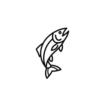 Jumping salmon fish line art icon for fishing and seafood logos
