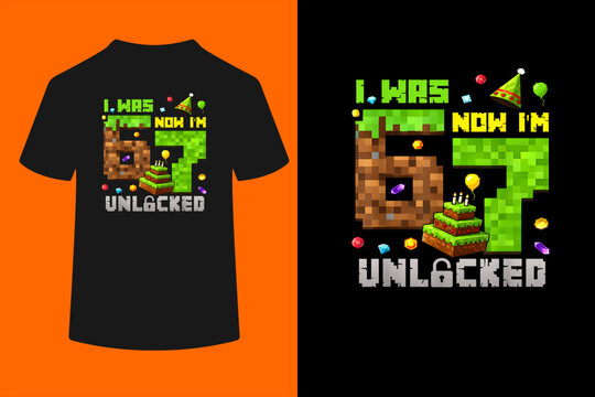 7th Birthday I was 6 Now Im 7 Unlocked 67 Boys Kids Youth T-Shirt

