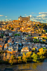 Obraz premium Spain. Toledo with Alcazar castle at sunset, Castilla-La Mancha. Summer tourism and travel