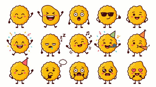 Cute fried chicken nugget mascot characters with various emotions