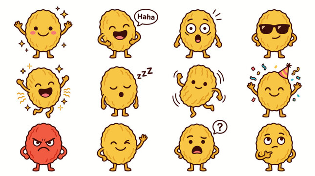 Cute fried chicken nugget character set with various emotions