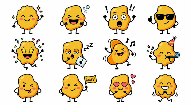 Cute chicken nugget mascot character set with various emotions