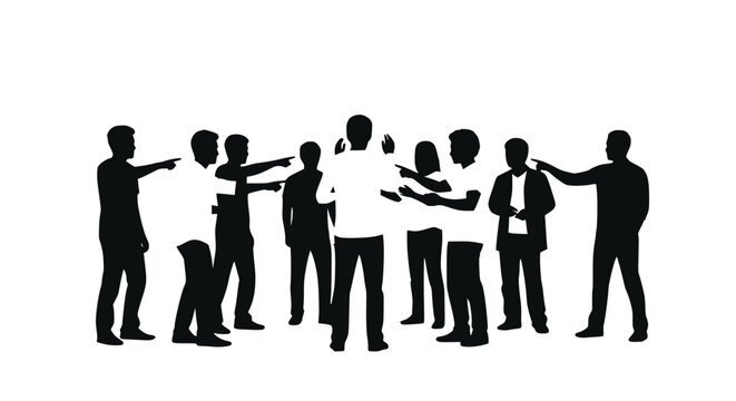 Group Accusing One Person Silhouette, Blame, Conflict, Judgment, Social Issues