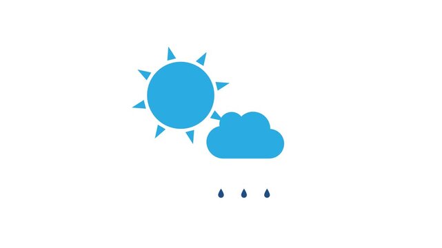 Weather Forecast Icon Animation Featuring Sun Cloud and Rain Falling for Digital Interface Design