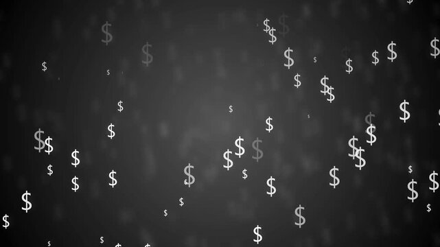 Background with falling dollar signs in varying sizes and opacity animation