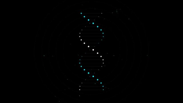 Dna Double Helix Animated Digital Representation Rotating on a Dark Background Concept for Genetics and Medical Research