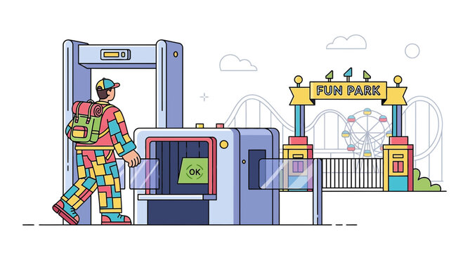 Fun park security check at entrance with scanner and person